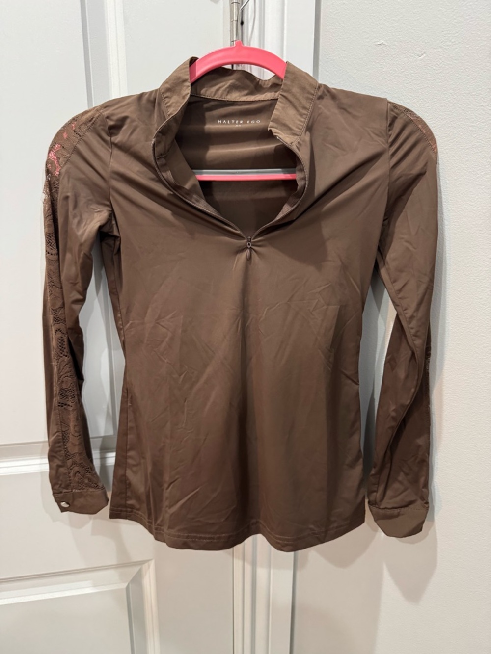 Halter Ego Lace Detailed Long Sleeve Shirt Chocolate Brown